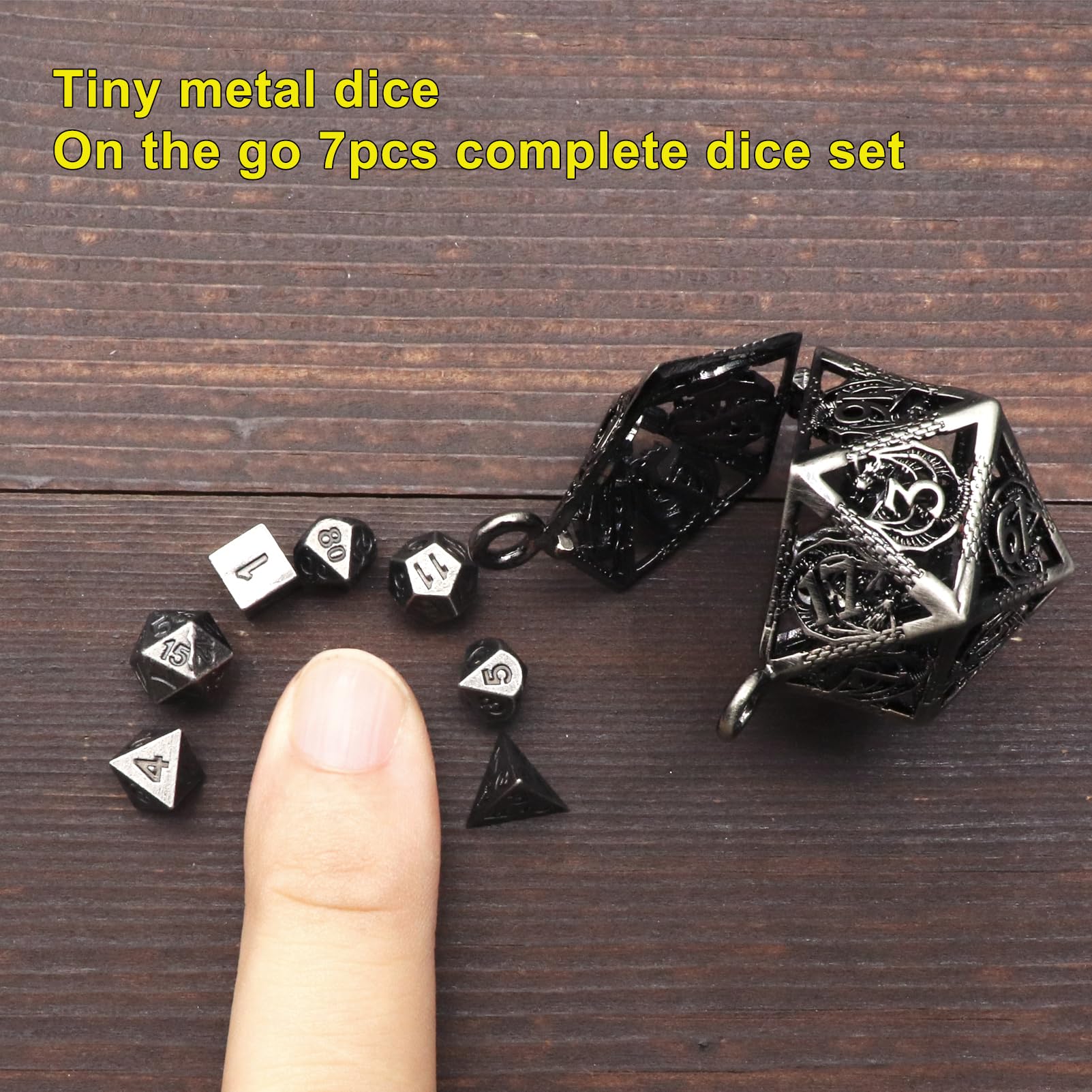 Haxtec antique metal dice set highlighting durable zinc alloy construction