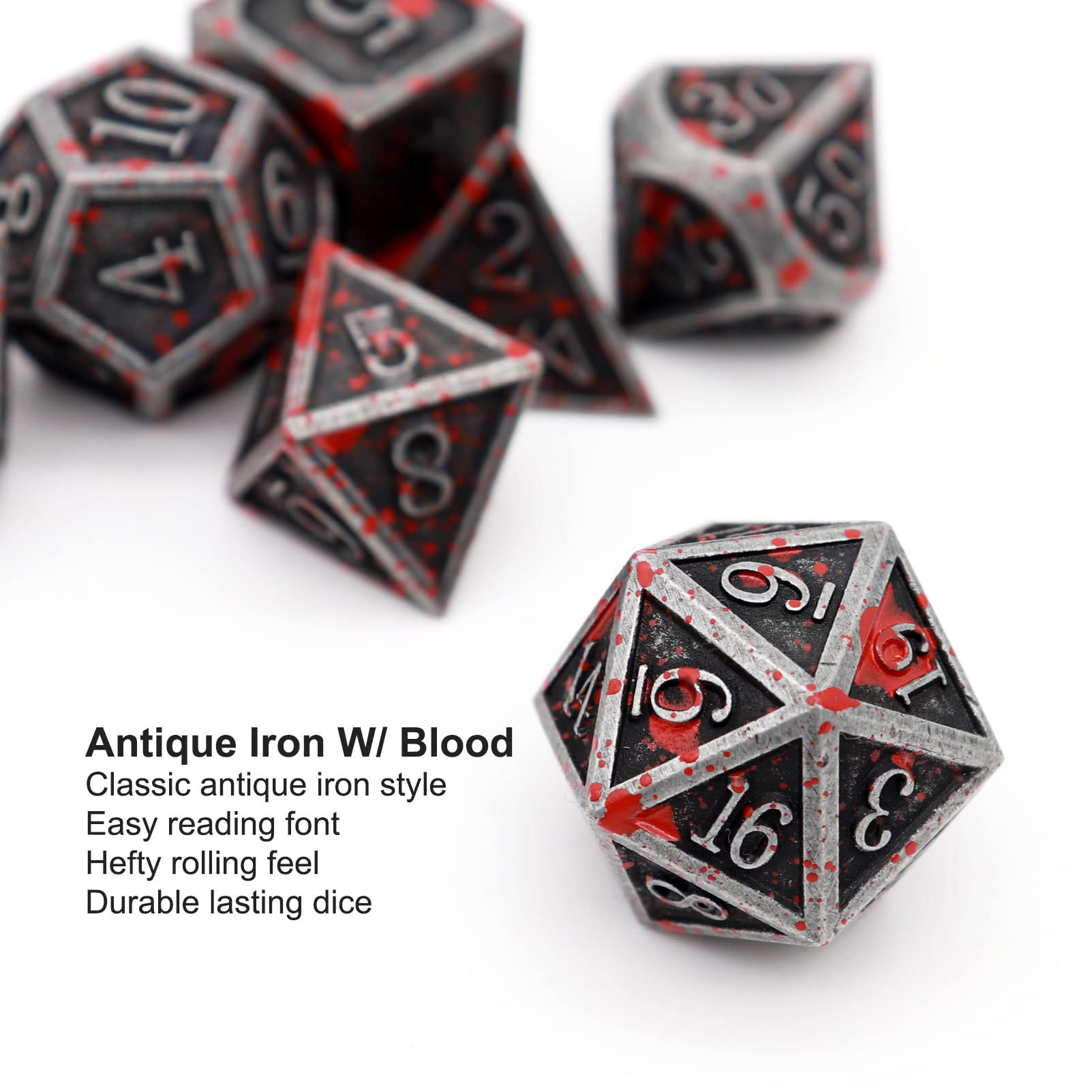 Haxtec bloodstained D10-0-9 dice with easy-to-read font for fast turns