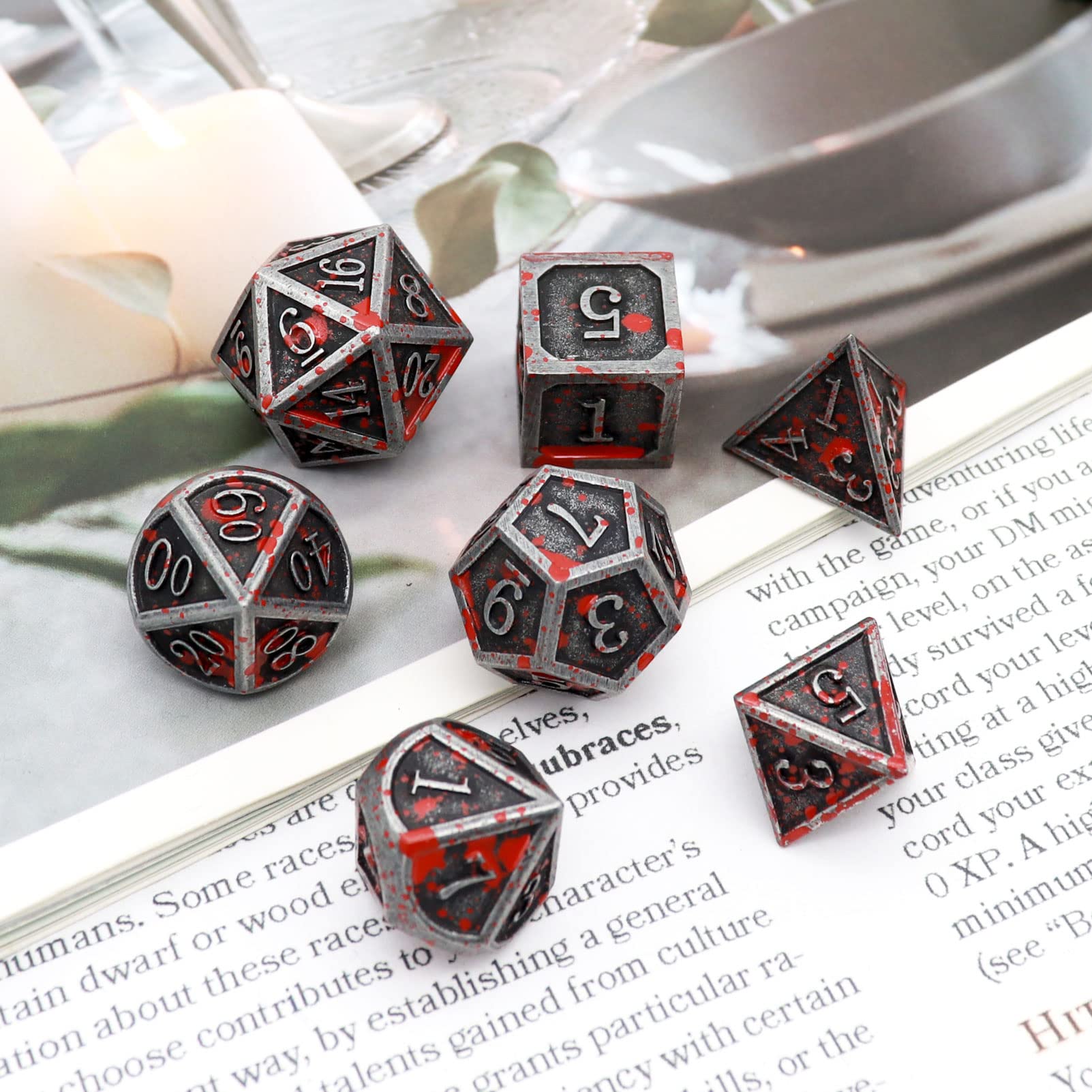 Haxtec bloodstained D10-00-90 dice with bold numerals on durable metal
