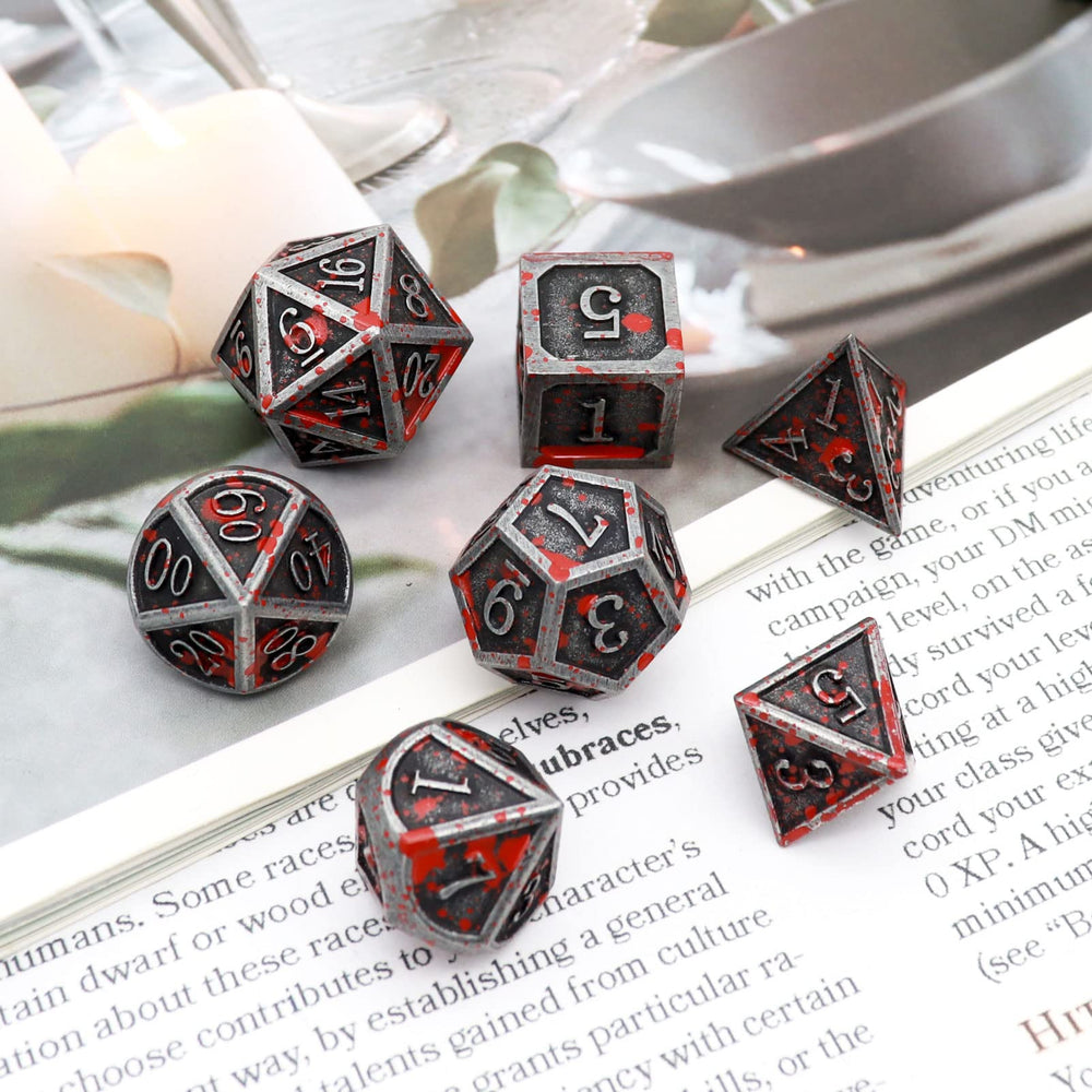 Haxtec bloodstained D10-00-90 dice with bold numerals on durable metal