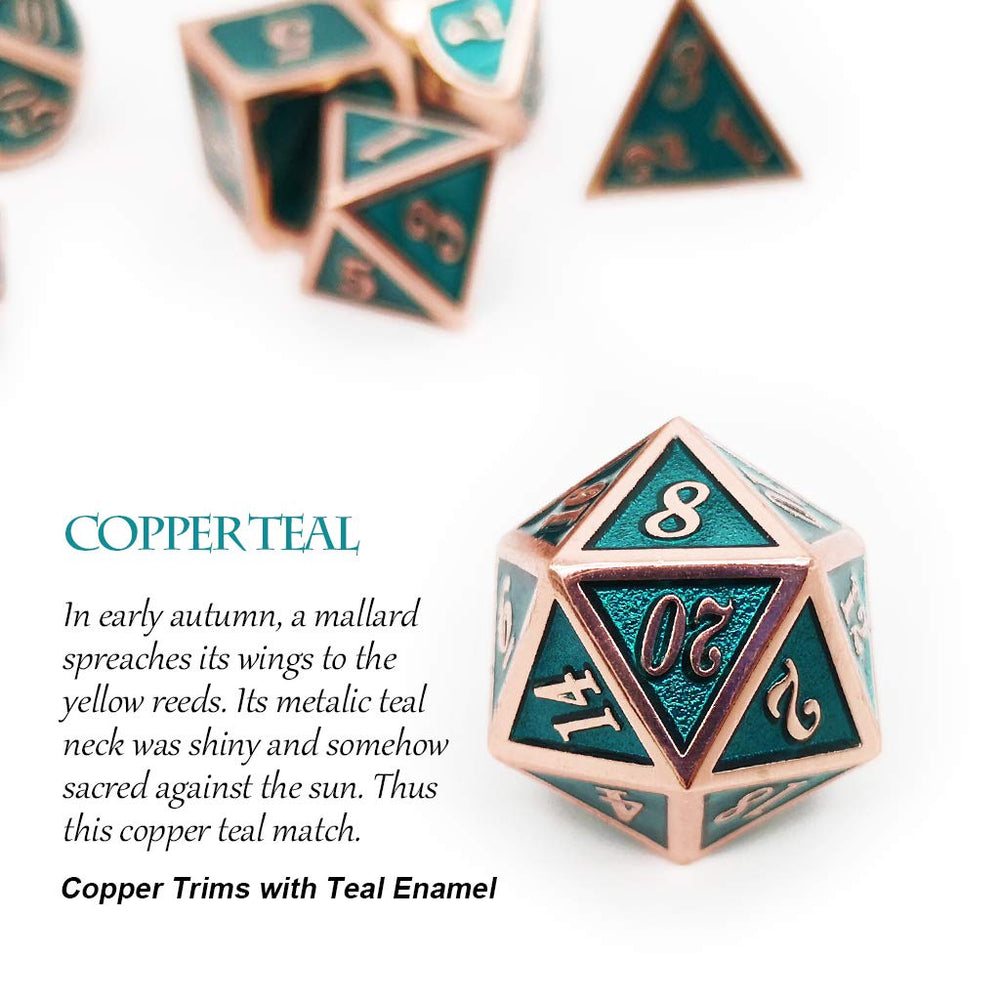 Haxtec DND D8 copper-teal die resting on gaming surface