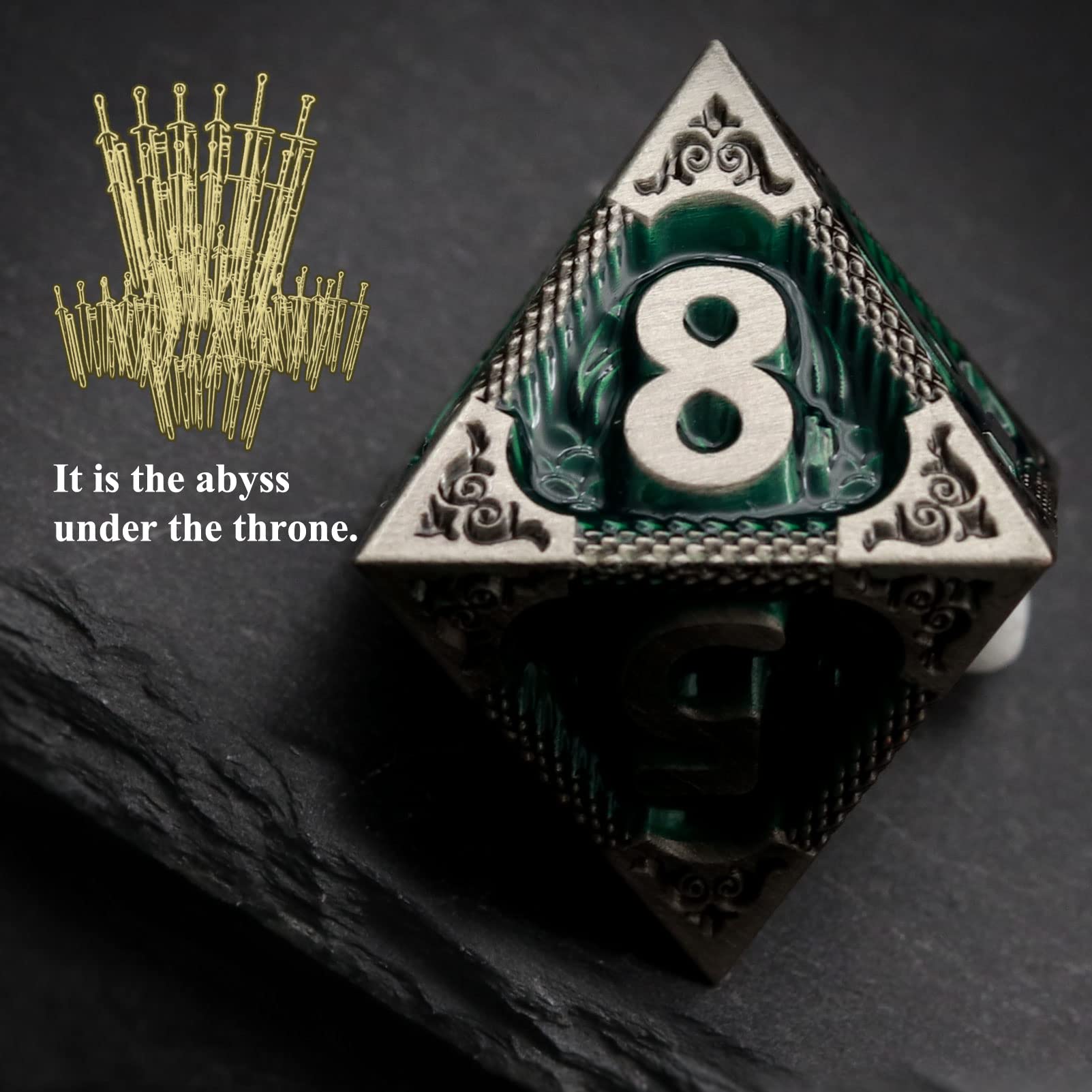 Haxtec green dragon dice with a fire-breathing scene for dramatic play