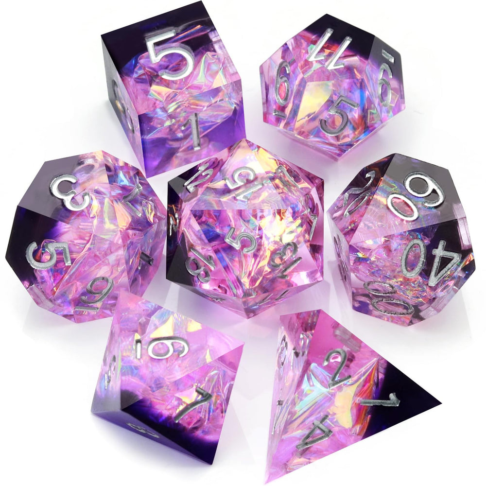 Haxtec DND dice set with purple sharp edge and case for tabletop use