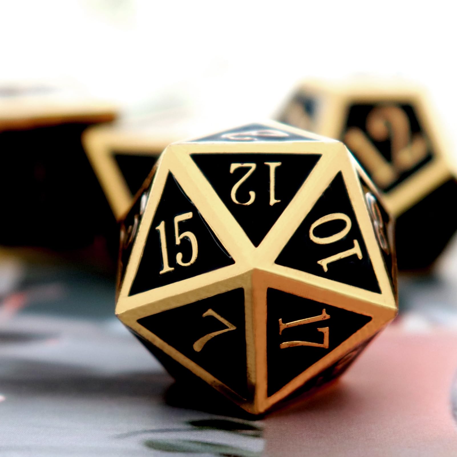 Haxtec DND metal dice set dorado y negro con D10 0-9 para lecturas rápidas