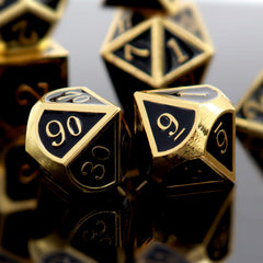 Haxtec DND metal dice set dorado y negro con D10 00-90 para tiradas grandes
