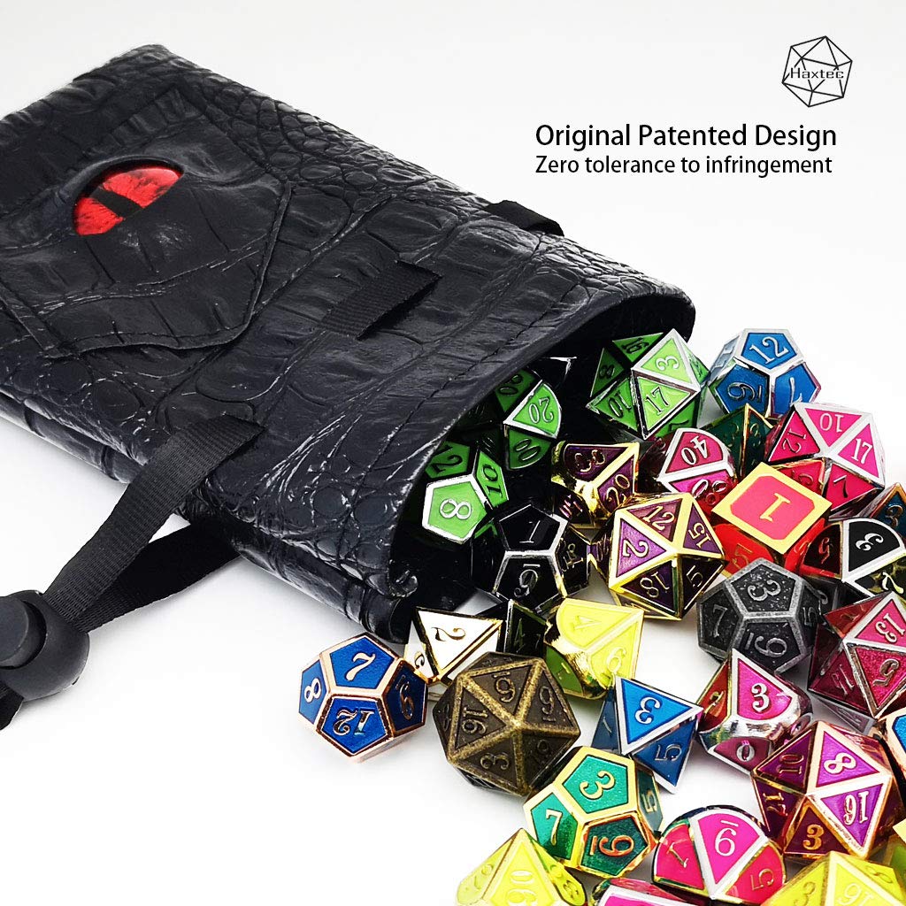 Haxtec dice bag drawstring close-up showing easy snap closure and texture