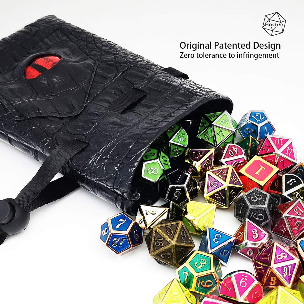 Haxtec dice bag drawstring close-up showing easy snap closure and texture