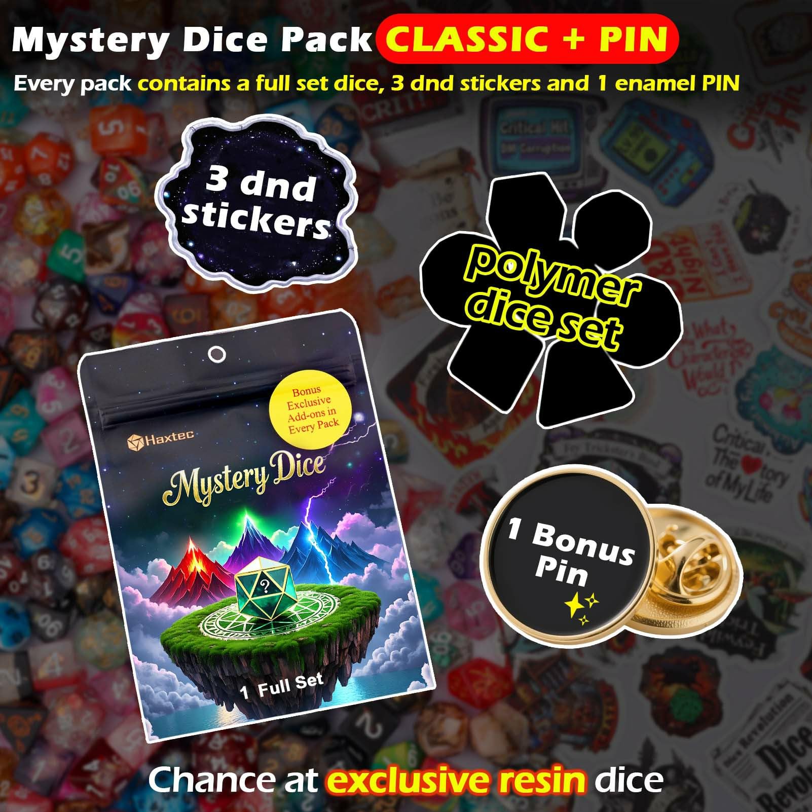 Haxtec Mystery Dice Set — color swirl closeup, great for selecting eye-catching dice before a session