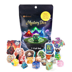 Haxtec Mystery Dice Set with varied patterns for immersive D&D gameplay.