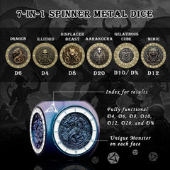 Haxtec Spinner Dice 7-in-1 displacer beast side adds collectible D&D aesthetics.