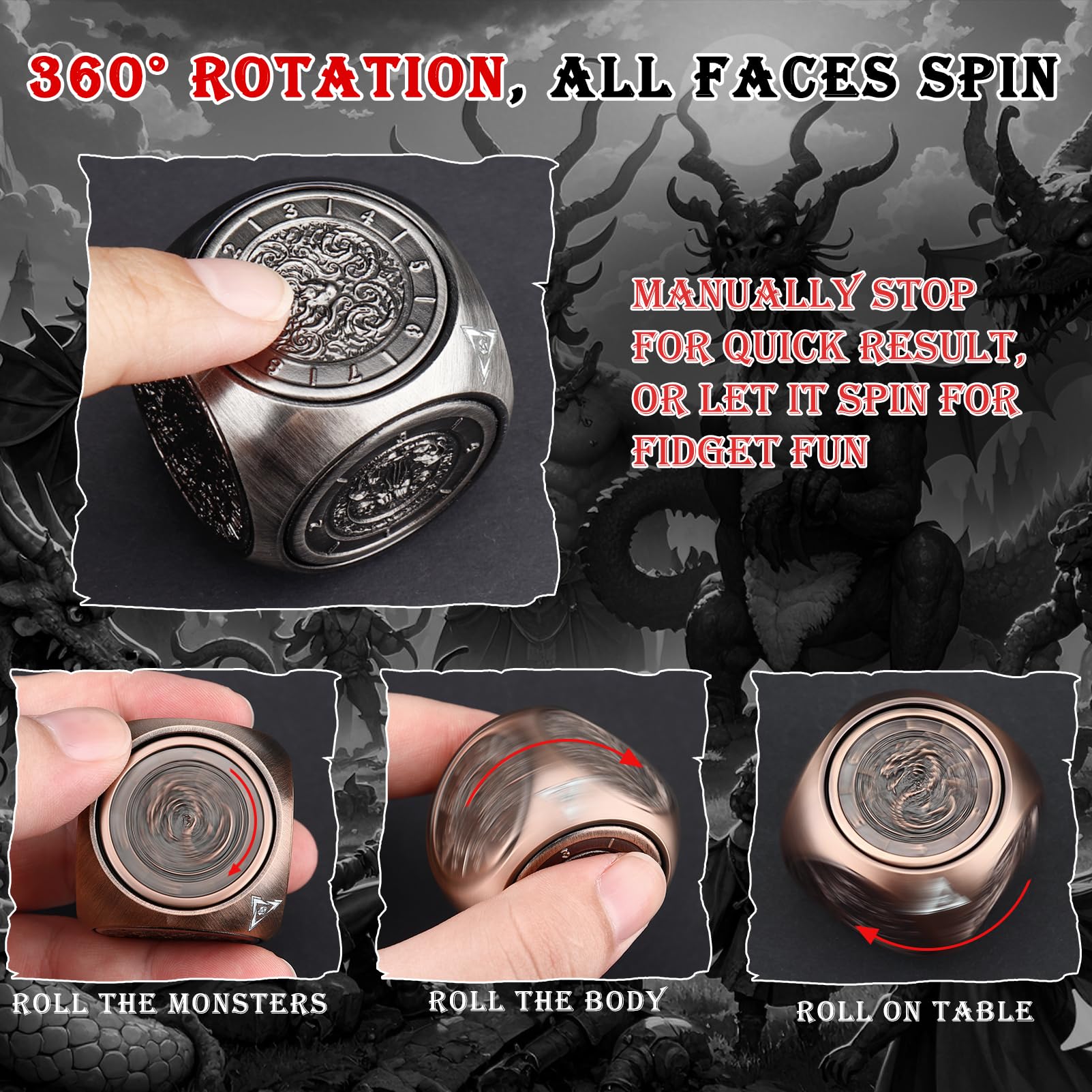 Haxtec spinner in motion demonstrates quick dice results for gameplay.