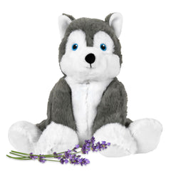 Hayes Husky plush face close-up showing soft fabric for cozy cuddles.