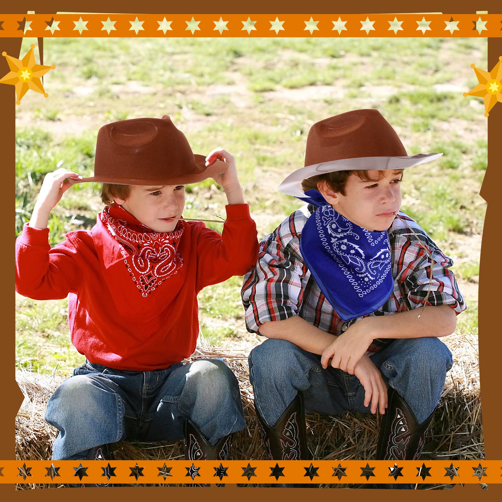 Haysandy kids cowboy costume setup with hats and paisley bandanas for play