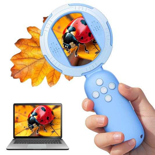 Hayve microscope with 2 inch display for bright kid-friendly viewing.