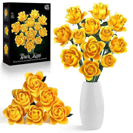 HAYXUN 12-yellow-roses building-kit bouquet displayed in a vase for lasting decor