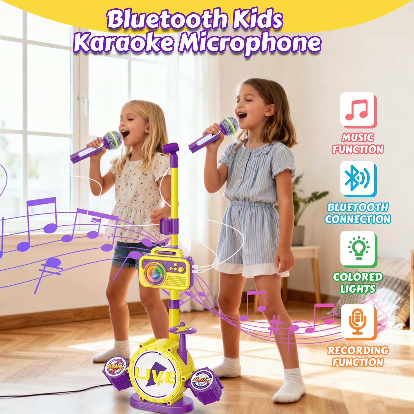 HAYXUN karaoke machine with LED lights creating vibrant stage vibes for family nights.