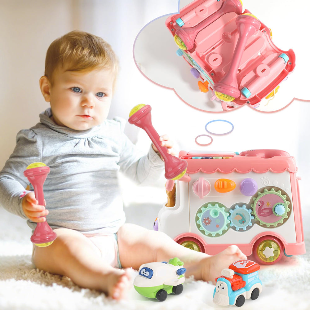 HAYXUN Montessori bus color cues and patterns support early recognition during play.