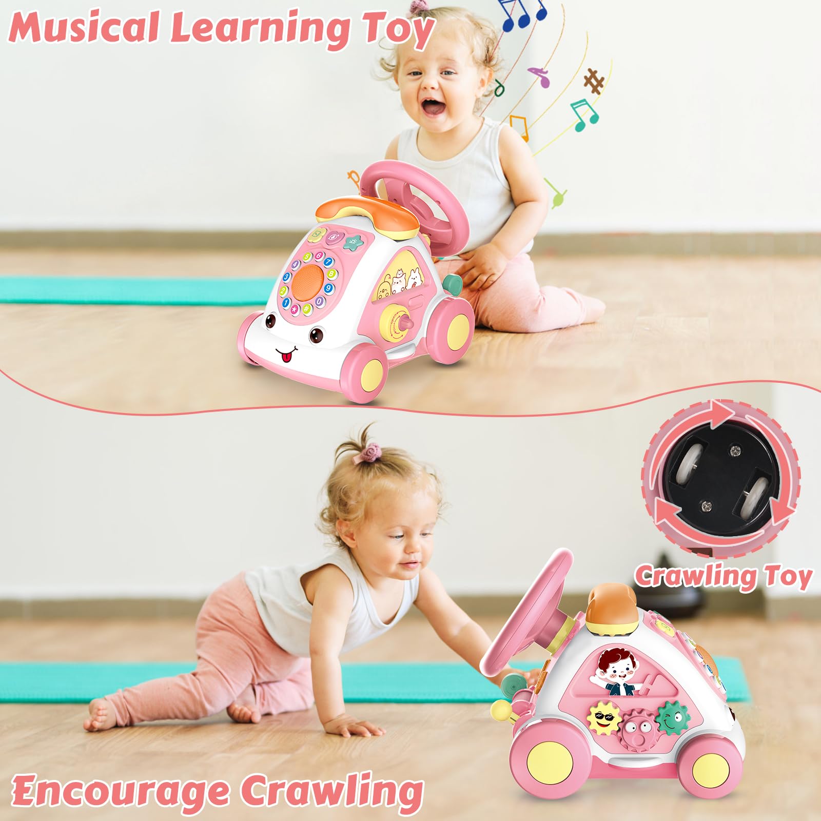 HAYXUN toddler car toy adjustable windows engage visual exploration and interactive discovery.