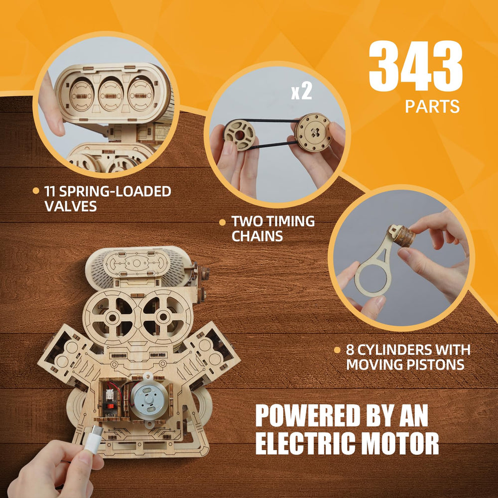 HayXUN V8 engine piston movement showing synchronized motion for learning