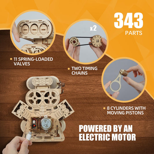 HayXUN V8 engine piston movement showing synchronized motion for learning