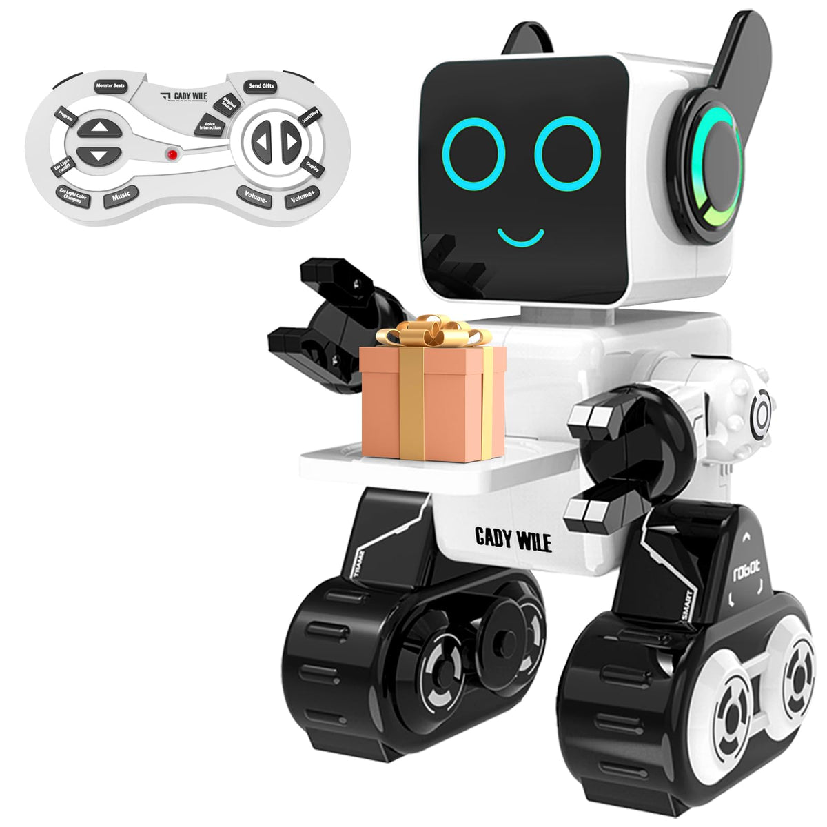 HBUDS rechargeable RC robot front view highlights kid-friendly design for creative play