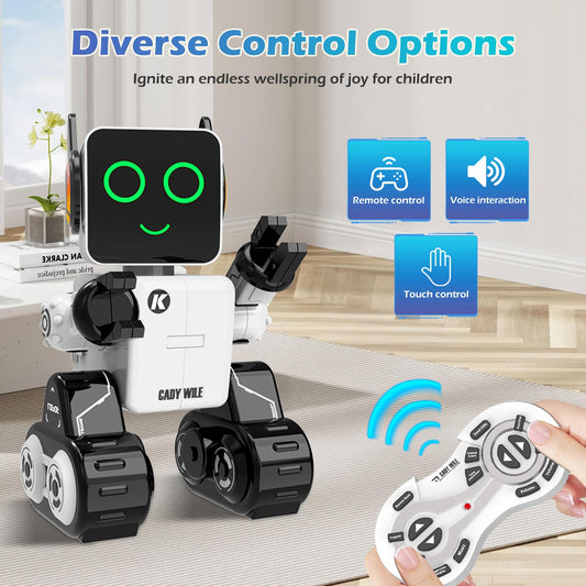HBUDS rechargeable RC robot side view shows portable design for classroom demos
