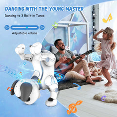 HBUDS robot dog chin interaction triggers gestures and sounds.
