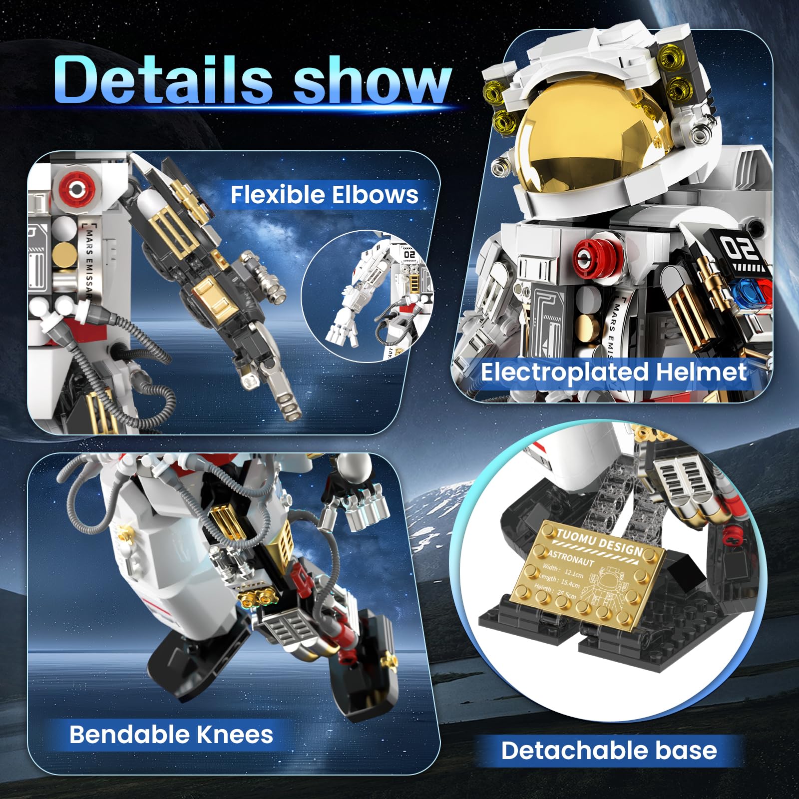 HBUDS Space Astronaut building set removable base enables versatile posing.