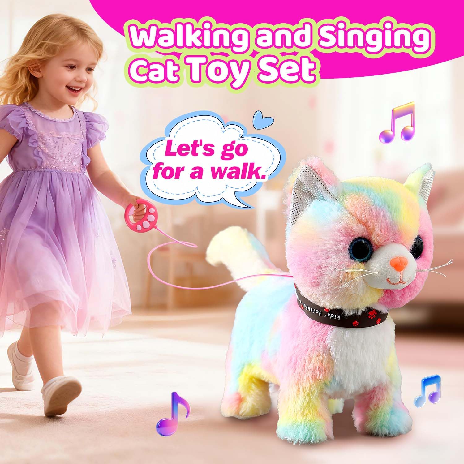 HCdoujoy animated plush robot kitty meows and sings for kids