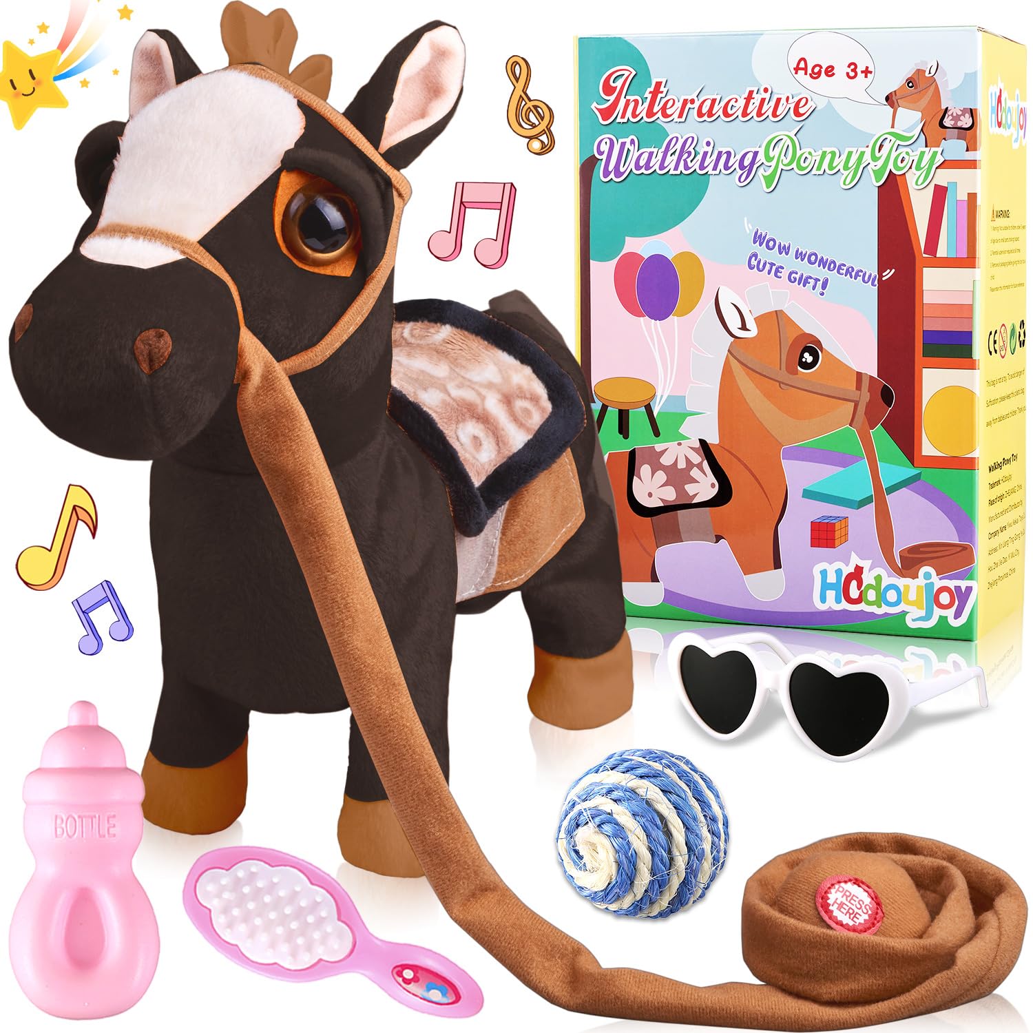 HCdoujoy black walking pony showing interactive motion and music for engaging play