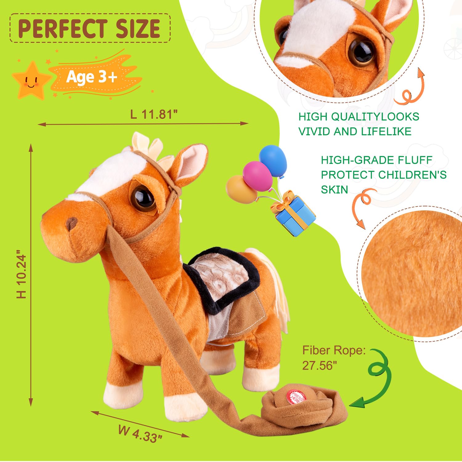 HCdoujoy brown pony soft plush material for gentle play