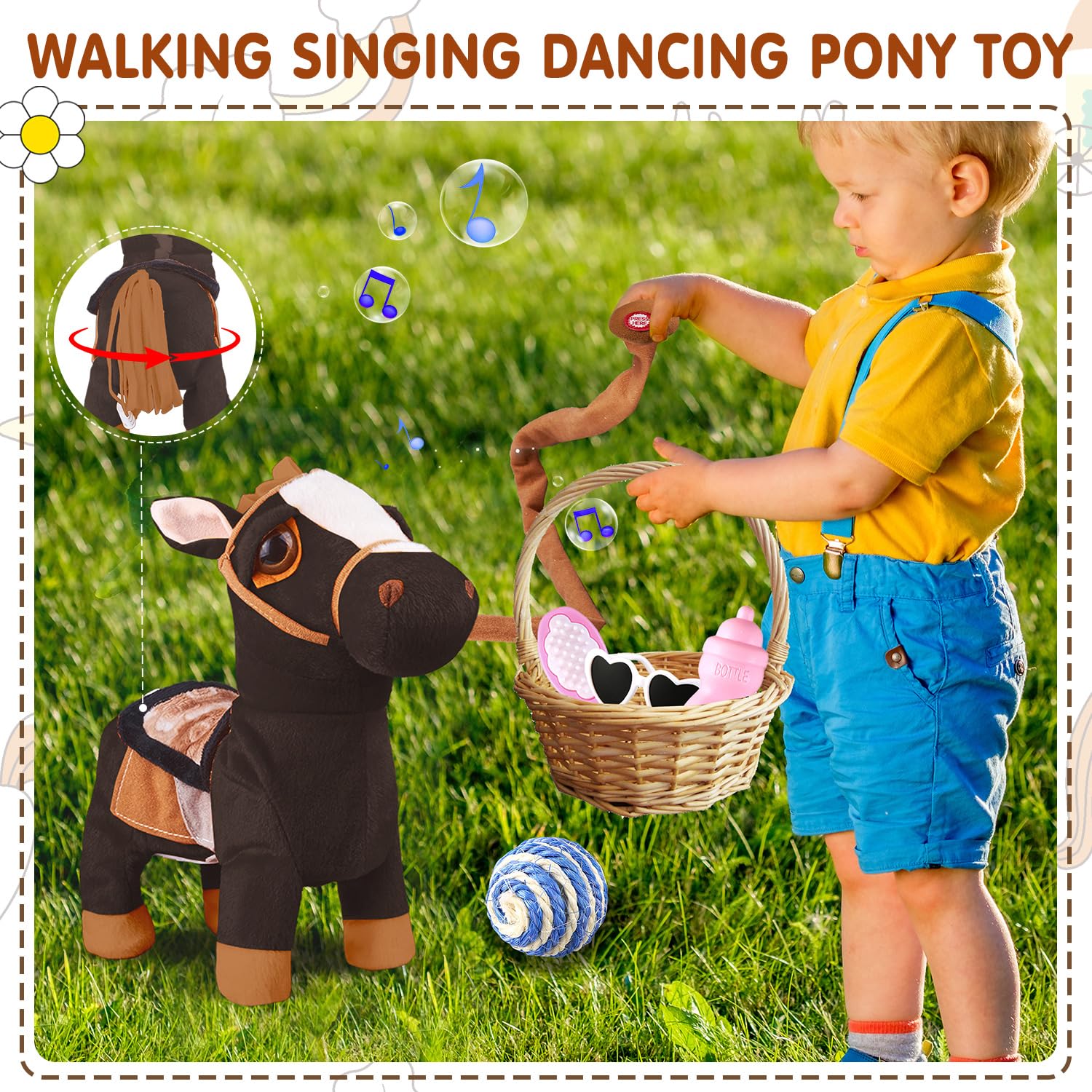 HCdoujoy interactive plush pony with leash design for guided play