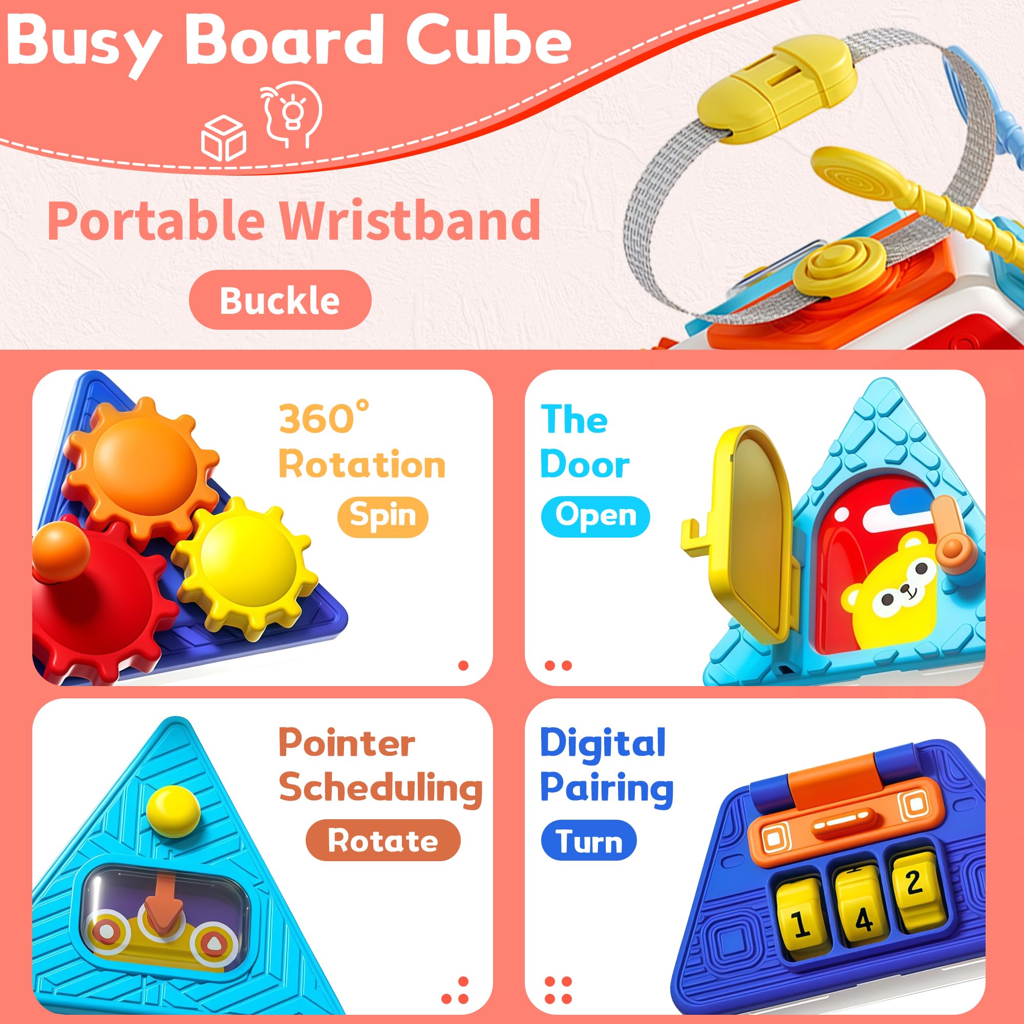 HCFJEH 22-in-1 busy board spinning toy supports tactile exploration and concentration.