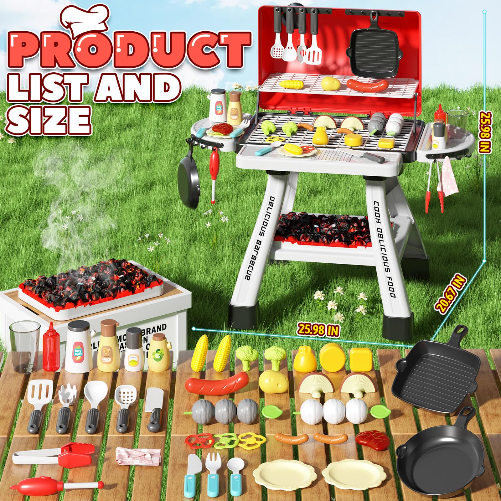 HCFJEH Toys included-play-food-utensils provides a complete kitchen pretend set.