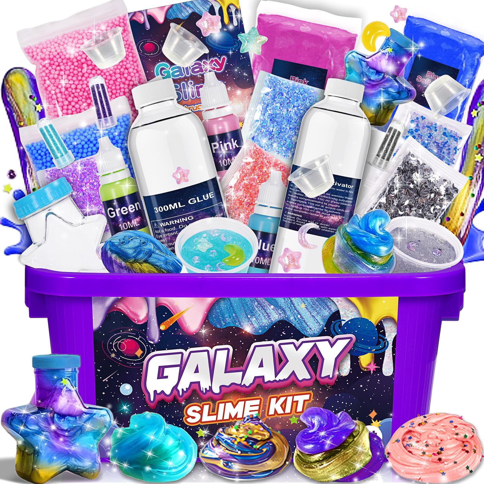 HCHILDHOOD Galaxy Slime Kit contents for imaginative play and learning.