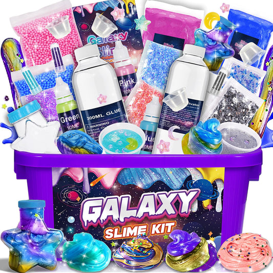 HCHILDHOOD Galaxy Slime Kit contents for imaginative play and learning.