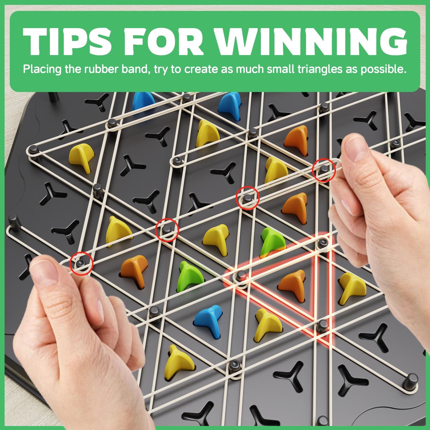 Hcusus Chain Triangle Chess Game rubber bands for creative territorial strategy