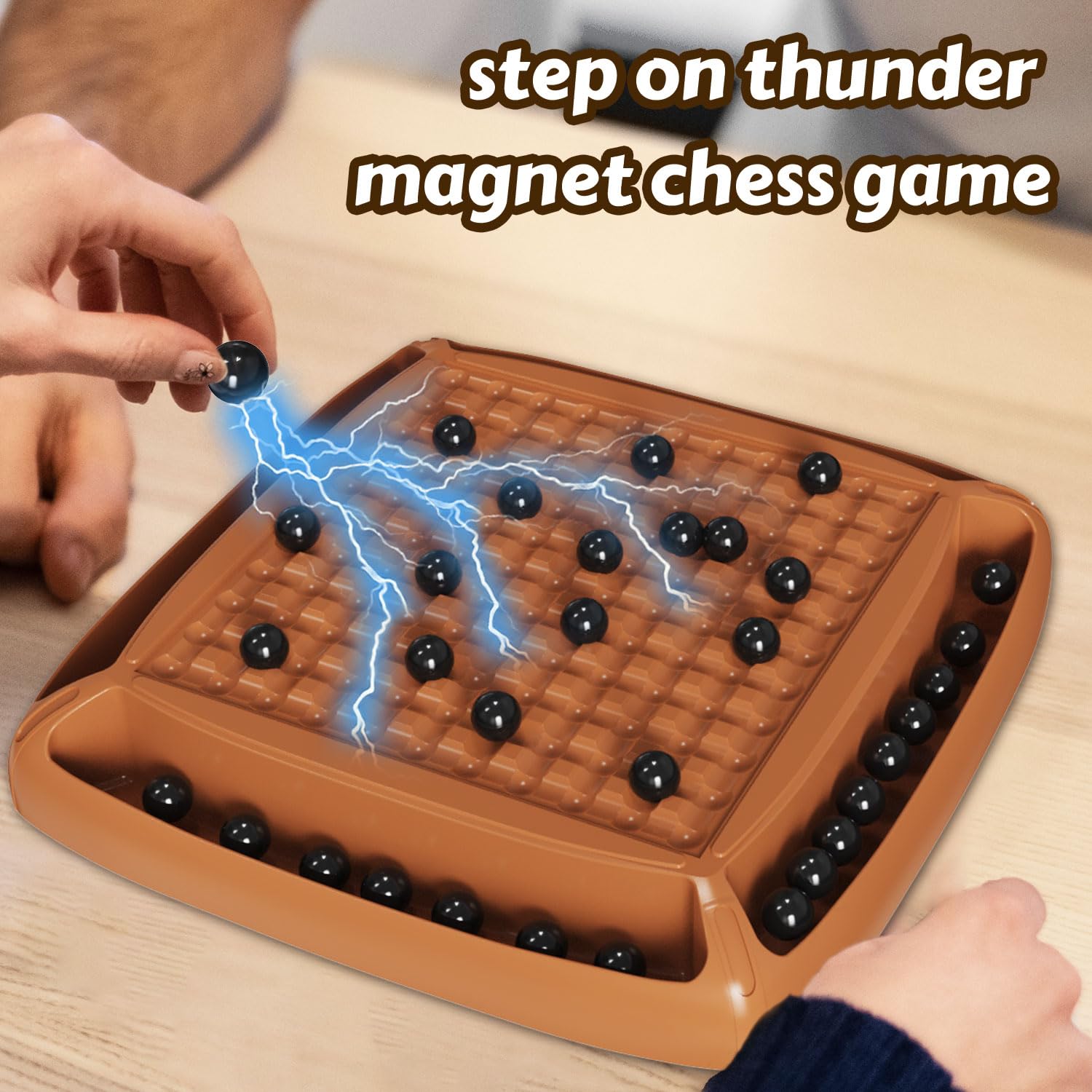 Hcusus family playing magnetic chess, a 2-4 player game.
