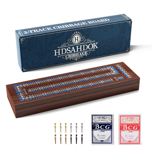 Hdsahdok wooden cribbage board with double-sided 3 and 4 track design for versatile play.