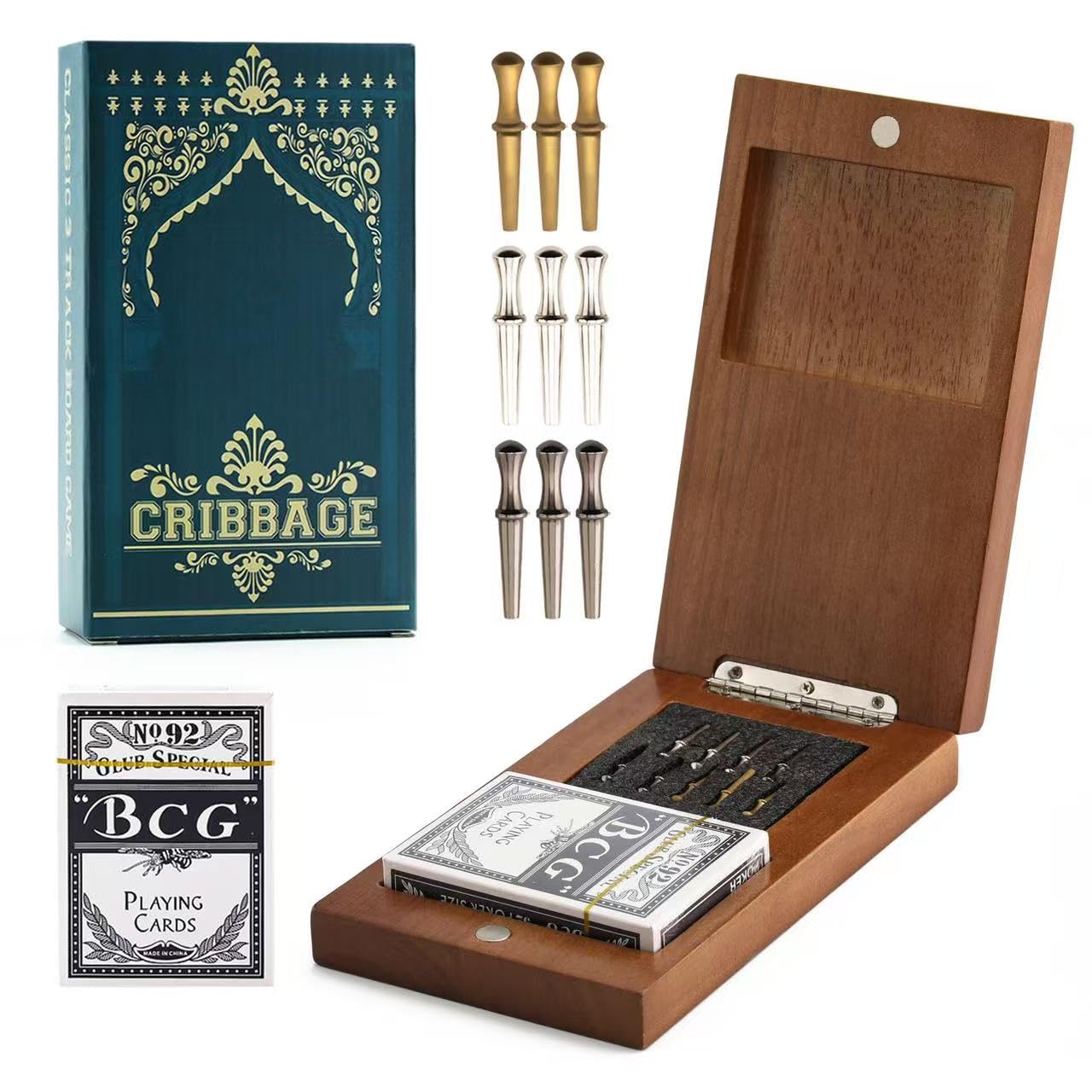 Hdsahdok wooden cribbage board with storage, travel-ready