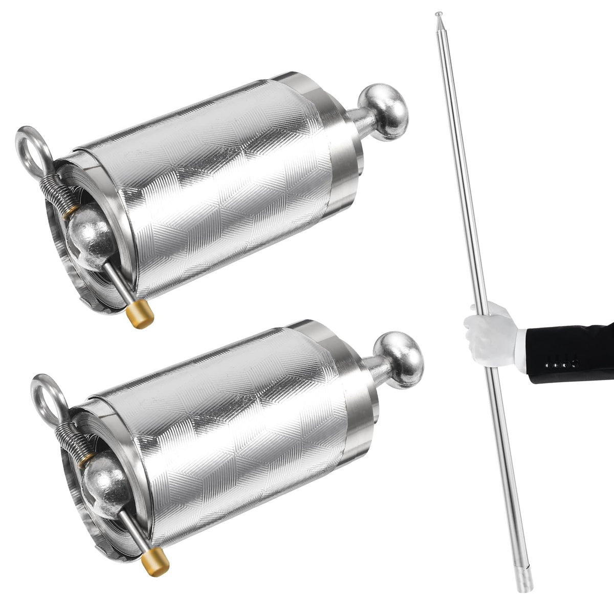 Healifty metal appearing cane extended for a seamless stage entry.