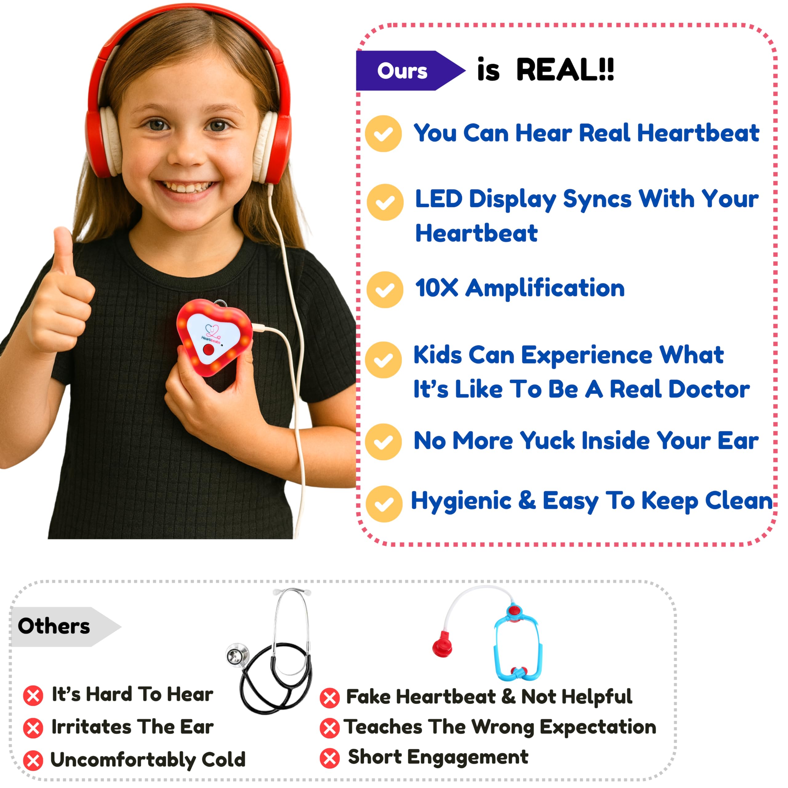 Heartbeats toy health learning accessory shows heartbeat visually alongside audio.