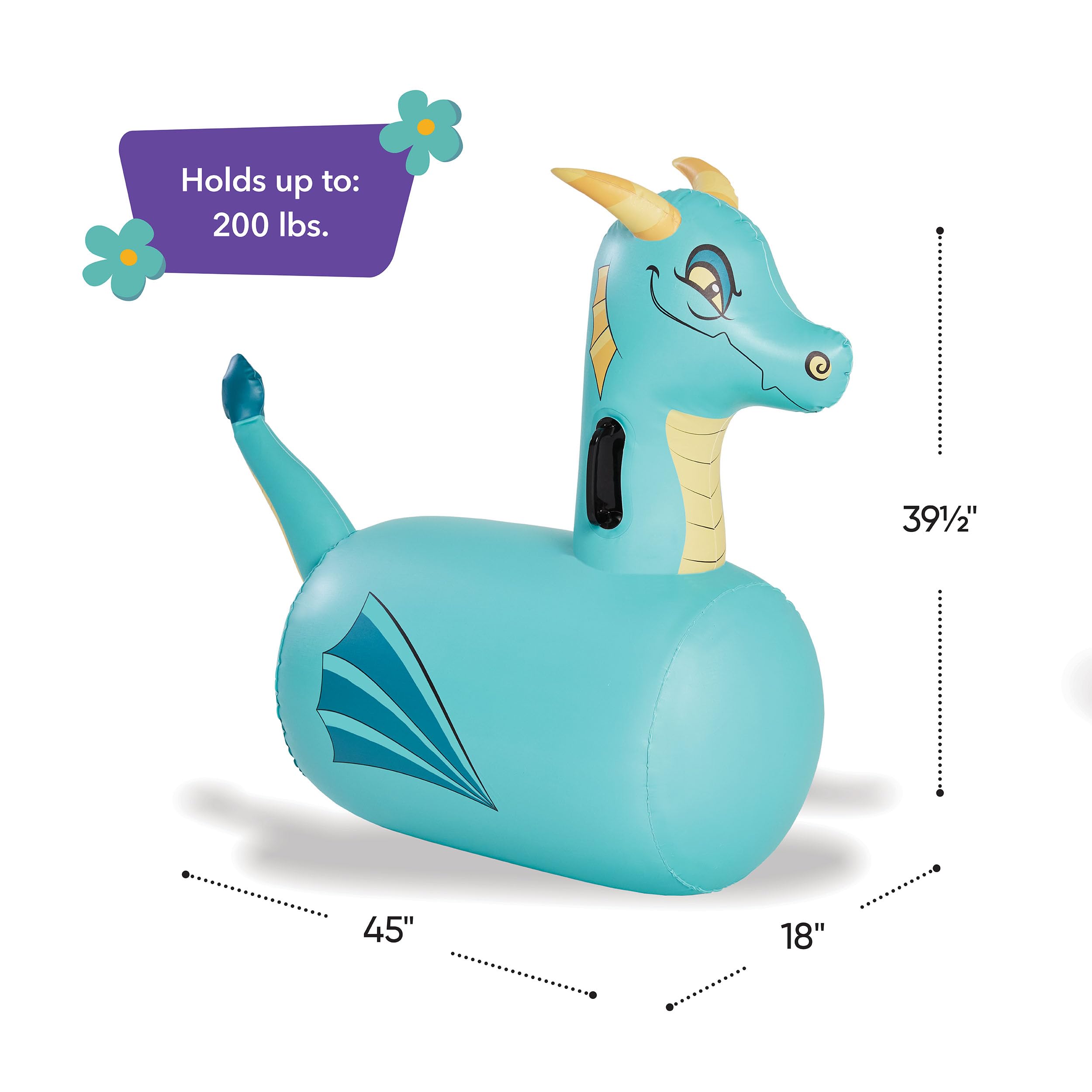 HearthSong Hop N Go blue dragon bouncer setup inflation highlights quick, easy assembly