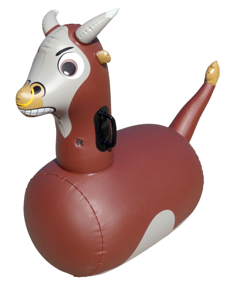 HearthSong Hop N Go bull riding inflatable bouncer for backyard fun and active play.