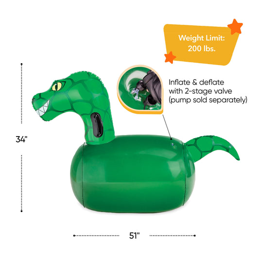 HearthSong Hop N Go Dino bouncer side view showing roomy footprint for play.