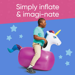 HearthSong Hop N Go unicorn back view with secure handles for safe play.