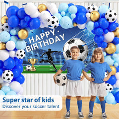 Heboland soccer balloon strip forms a 16ft arch for easy assembly.