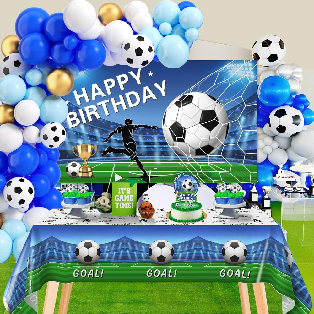 Heboland soccer cake topper adds a focal point to the centerpiece.