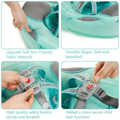 HECCEI Mambobaby Float shows backstroke and breaststroke positions for flexible swimming.