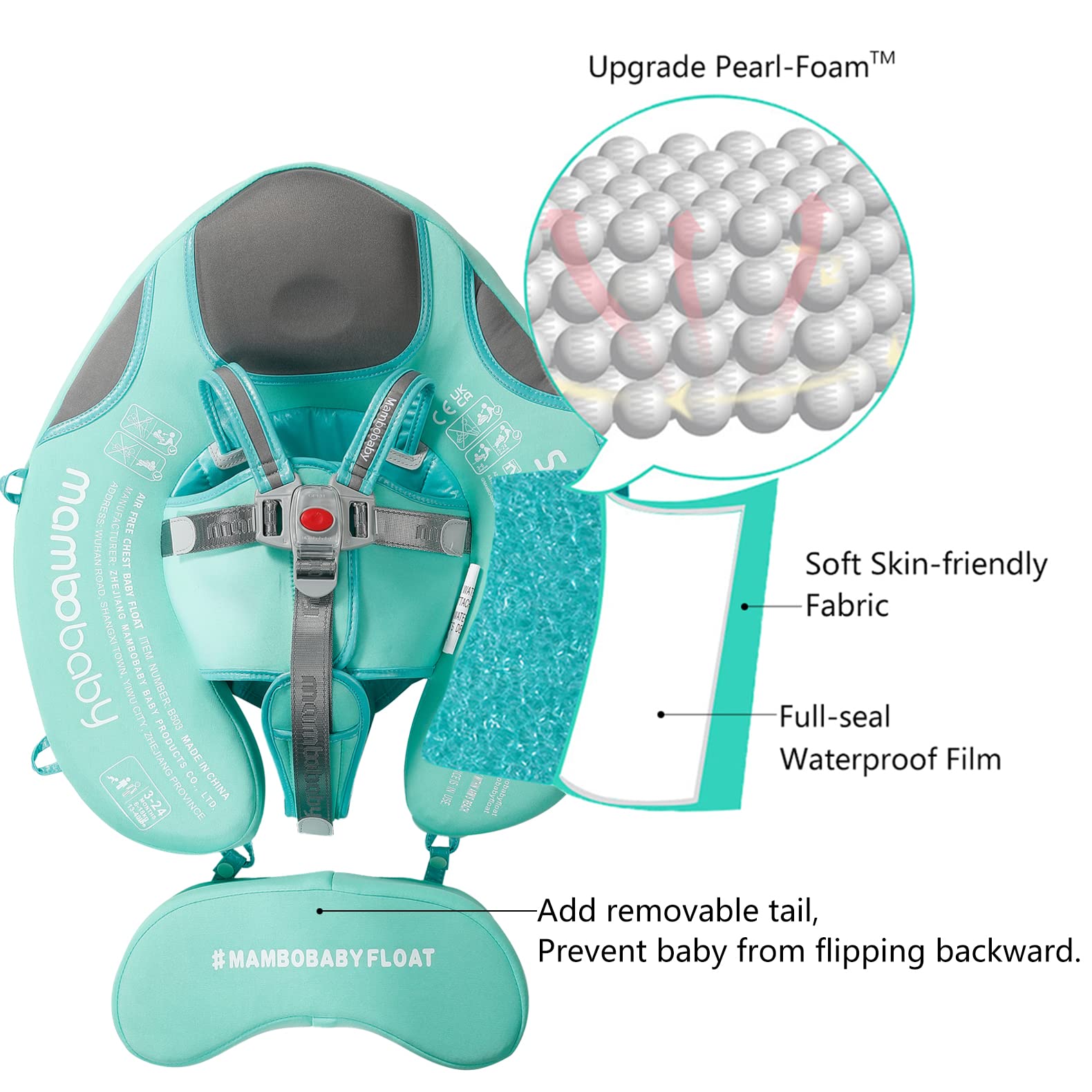 HECCEI Mambobaby Float removable canopy provides shade in sunny pools.